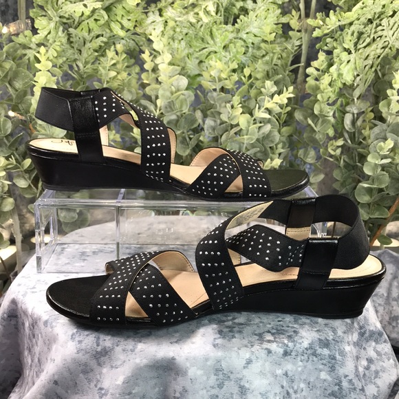 Life Stride Yara Black Strappy Embellished 1.5” Wedge Heels WMS 8.5M🖤Like NEW🖤 - Picture 5 of 13